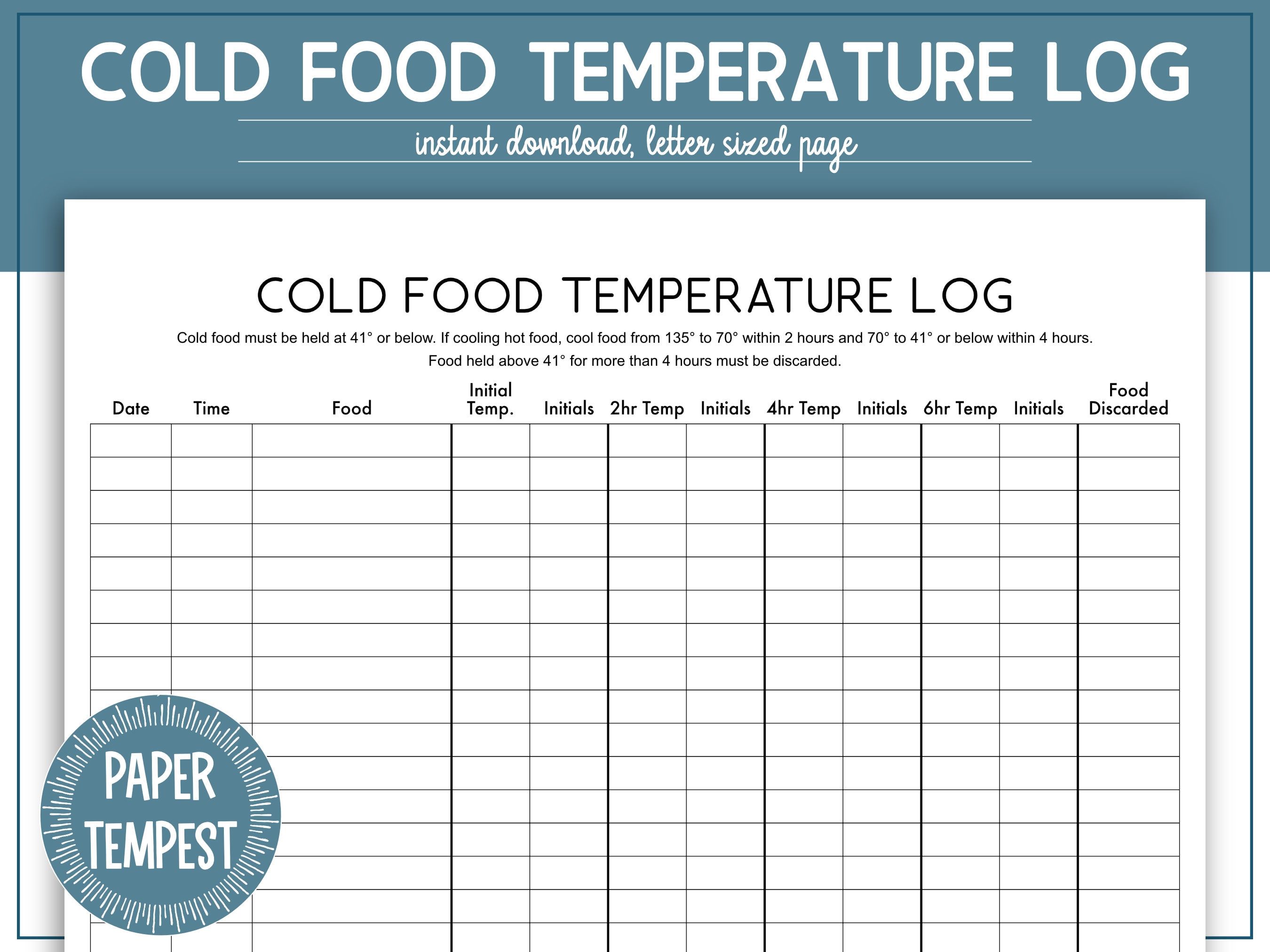 Food Safety Printable Food Temperature Chart